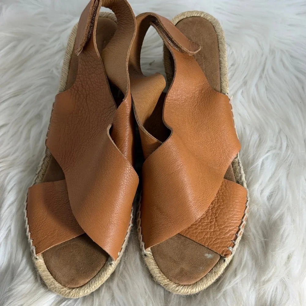 Anthropologie‎ Maypol Made in Spain Tan Leather Espadrille Wedge Sandal Size 40